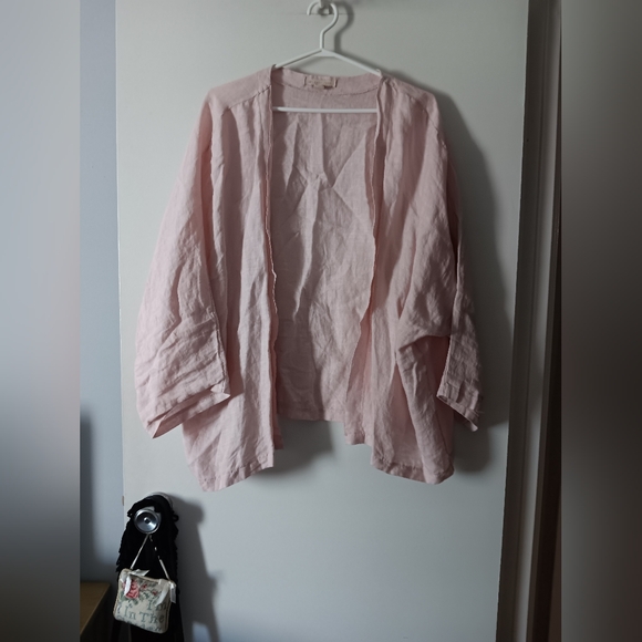 Lemonwood Tops - LEMONWOOD Soft Pink Pure Linen Open Front Jacket M